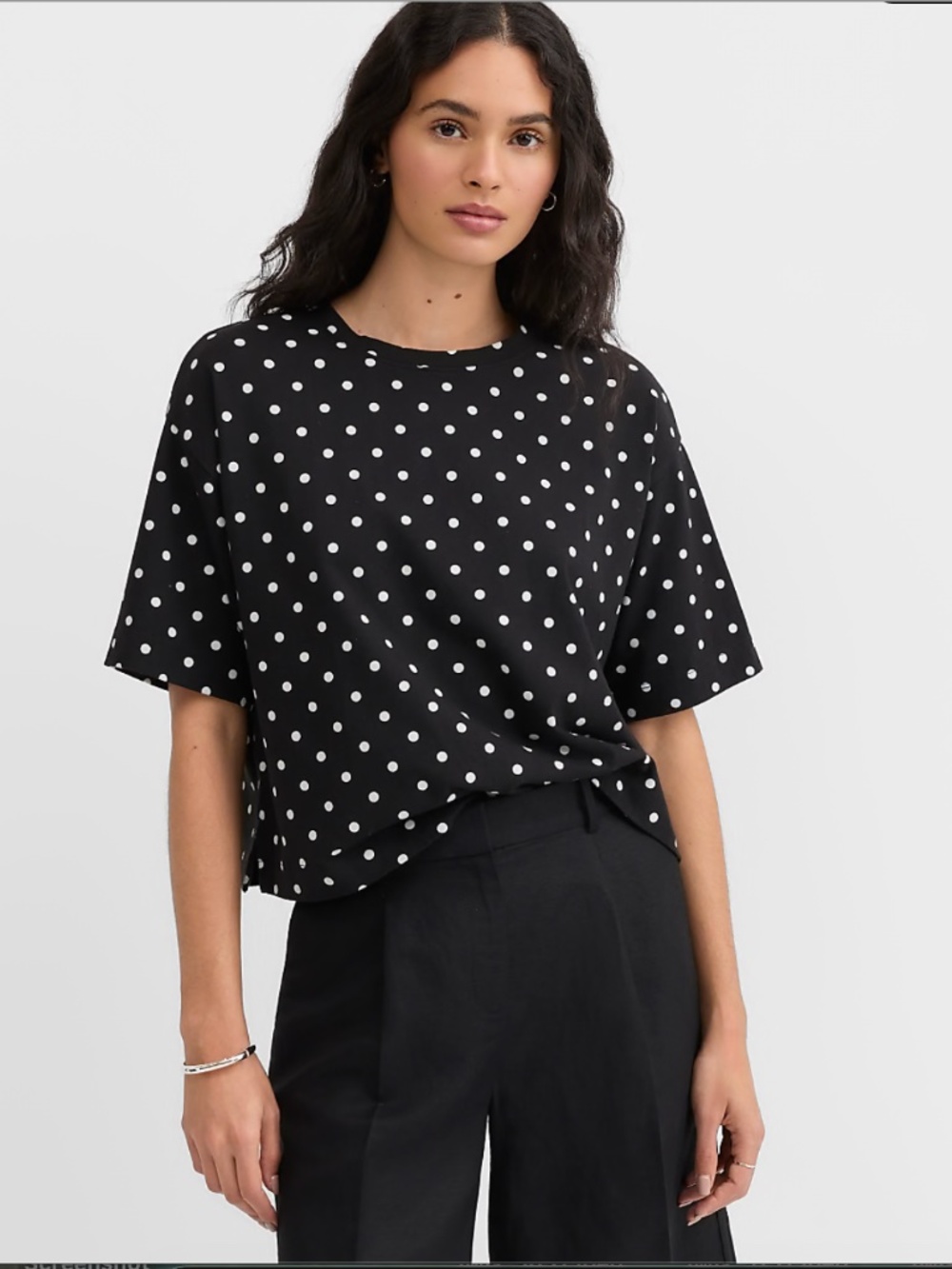 Loft Black White Dotted Modern Tee Shirt Polka-Dot Short Sleeve Top Size Medium
